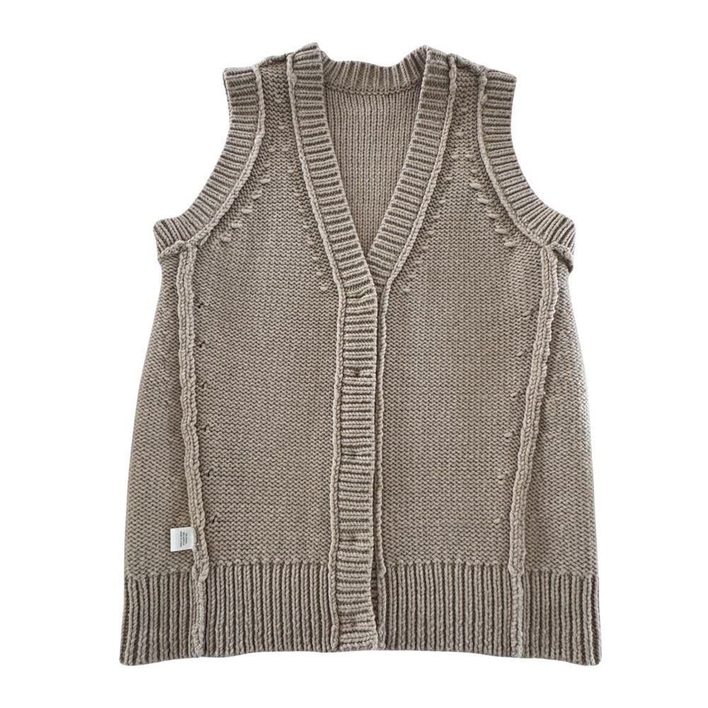 Tuckernuck Wool Blend Sweater Vest Chunky Knit Button Front Oversized Large Tan - Picture 3 of 7
